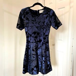 JOA LA Velvet Sequin Short Sleeved Cocktail Dress in Navy Blue